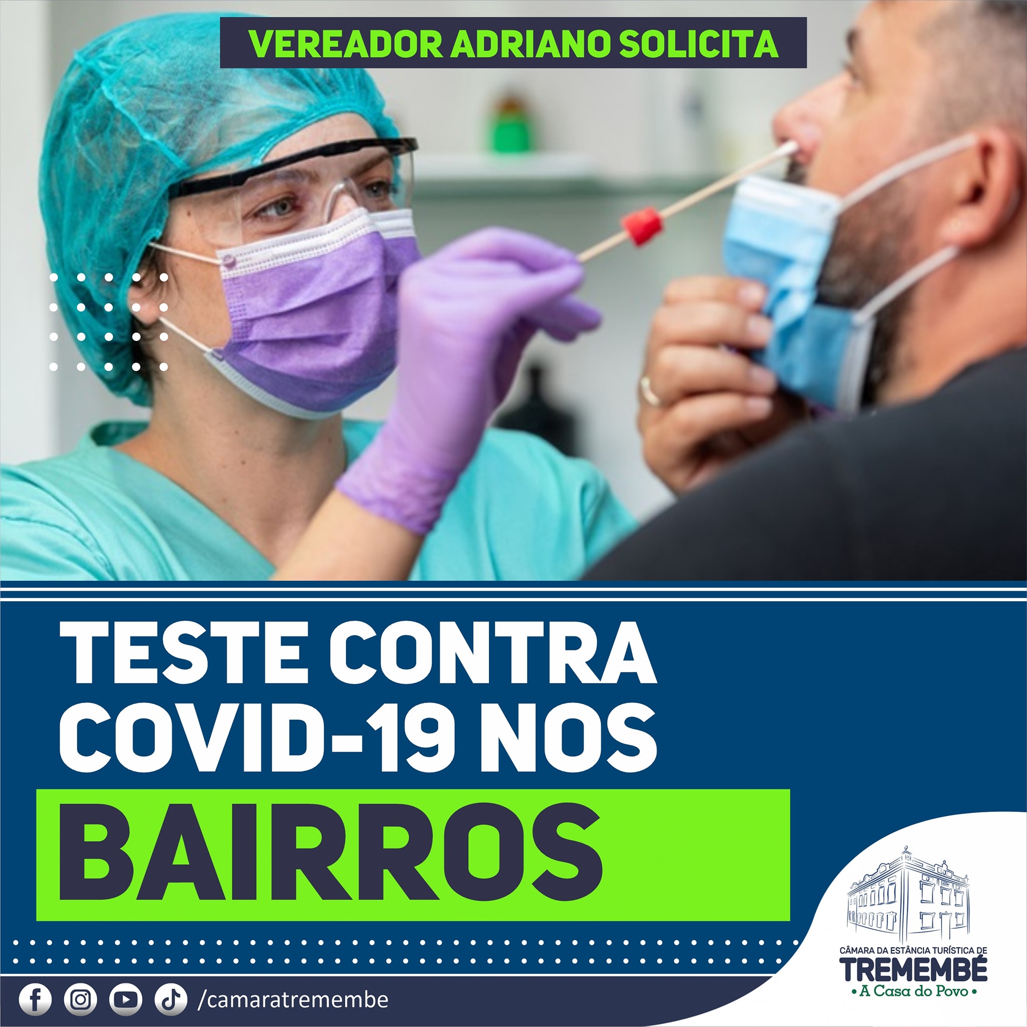 Adriano solicita realização de testes para detecção de Covid-19 nos bairros