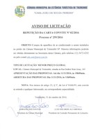 Aviso de Licitação - Repetição da Carta Convite N° 02-2016 - Processo N° 259-2016