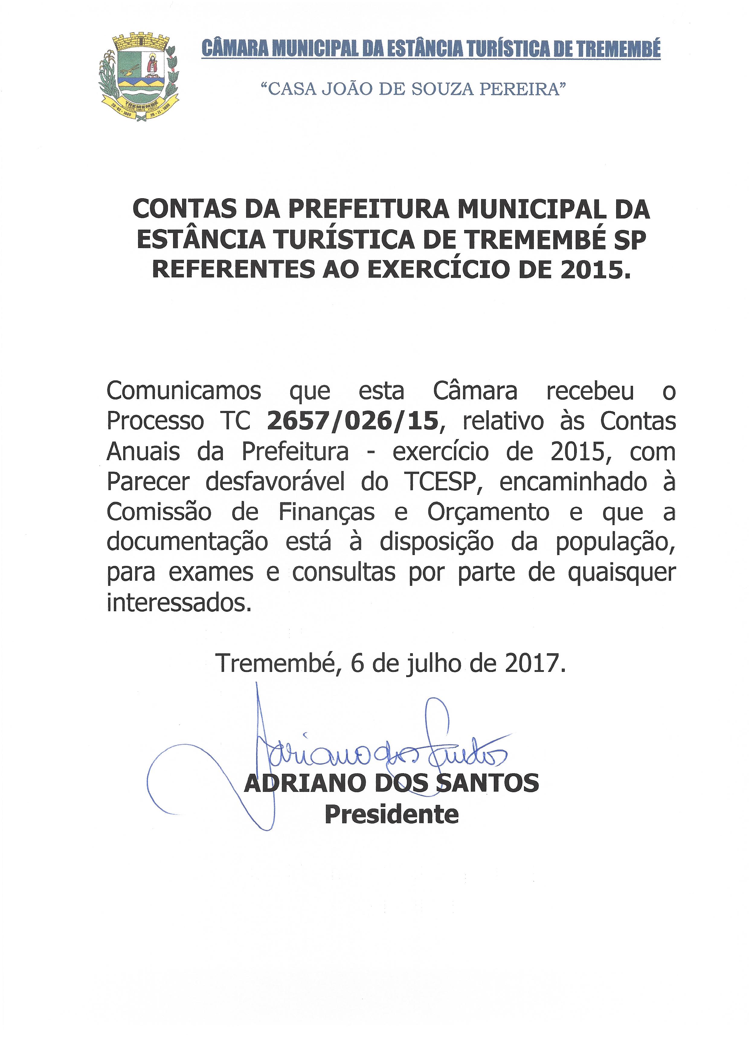 Contas da Prefeitura Municipal - Exercício de 2015