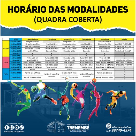 Horário das modalidades da Quadra Coberta