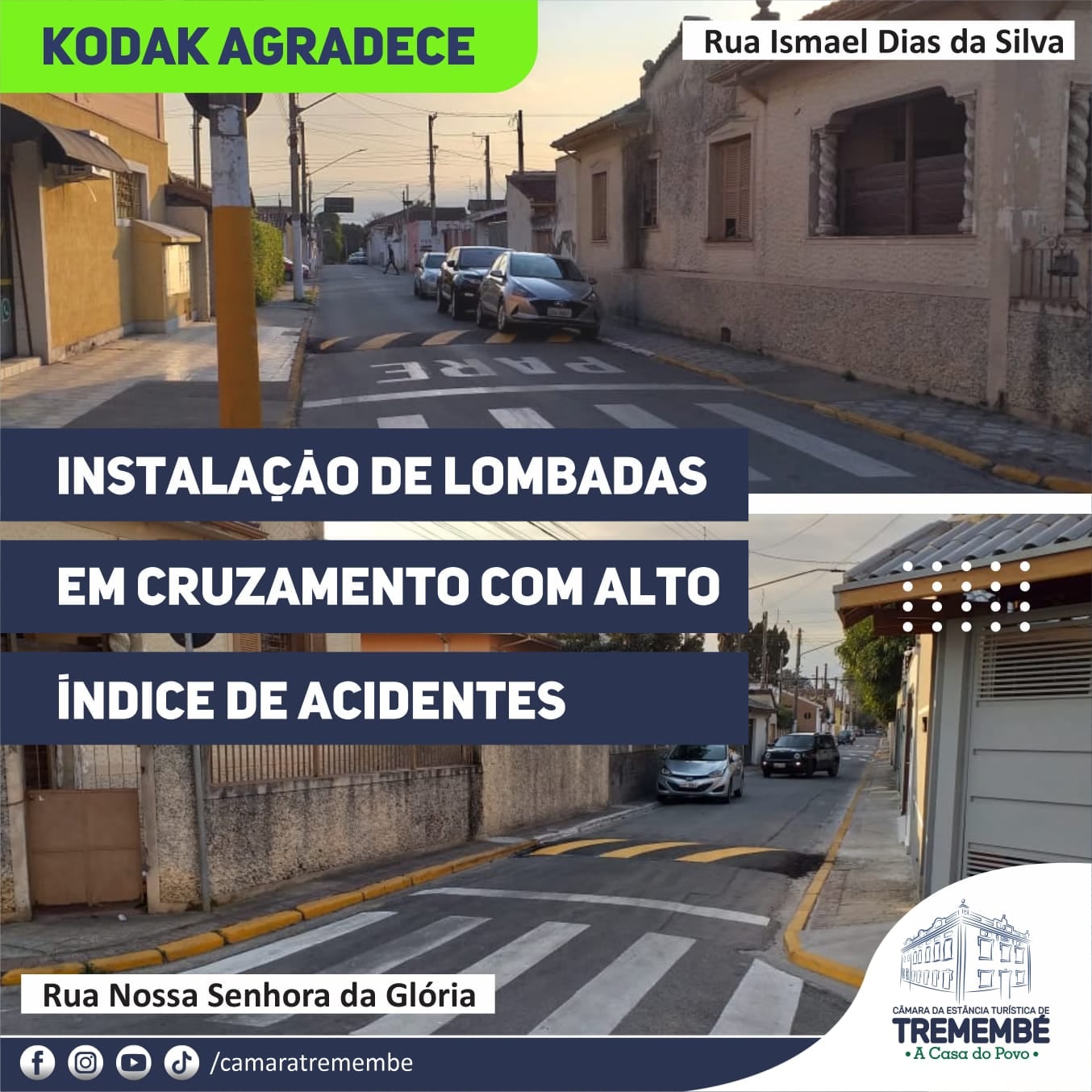 Kodak agradece instalação de lombadas no centro