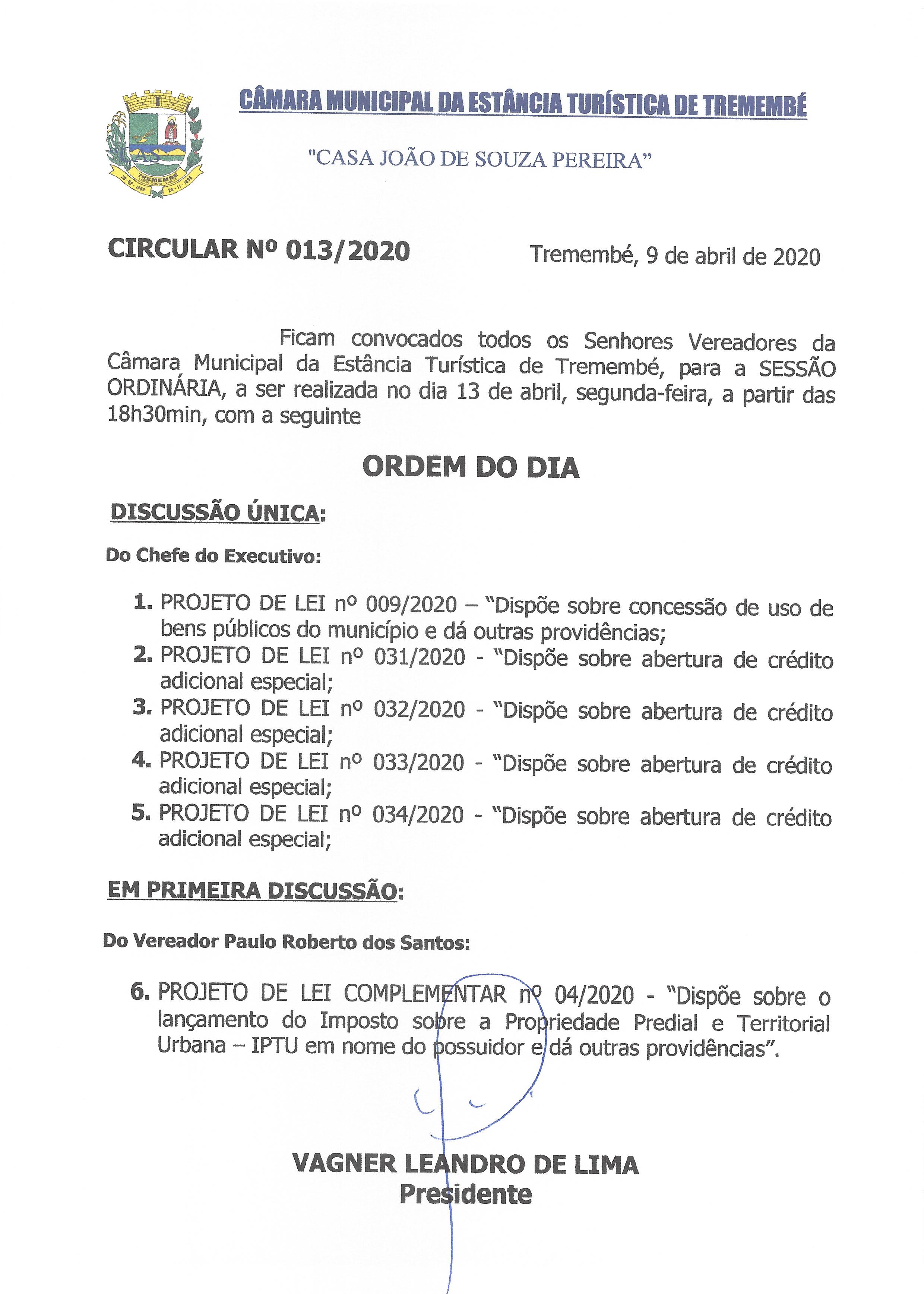 Pauta da 132ª Sessão Ordinária - 13/04/2020