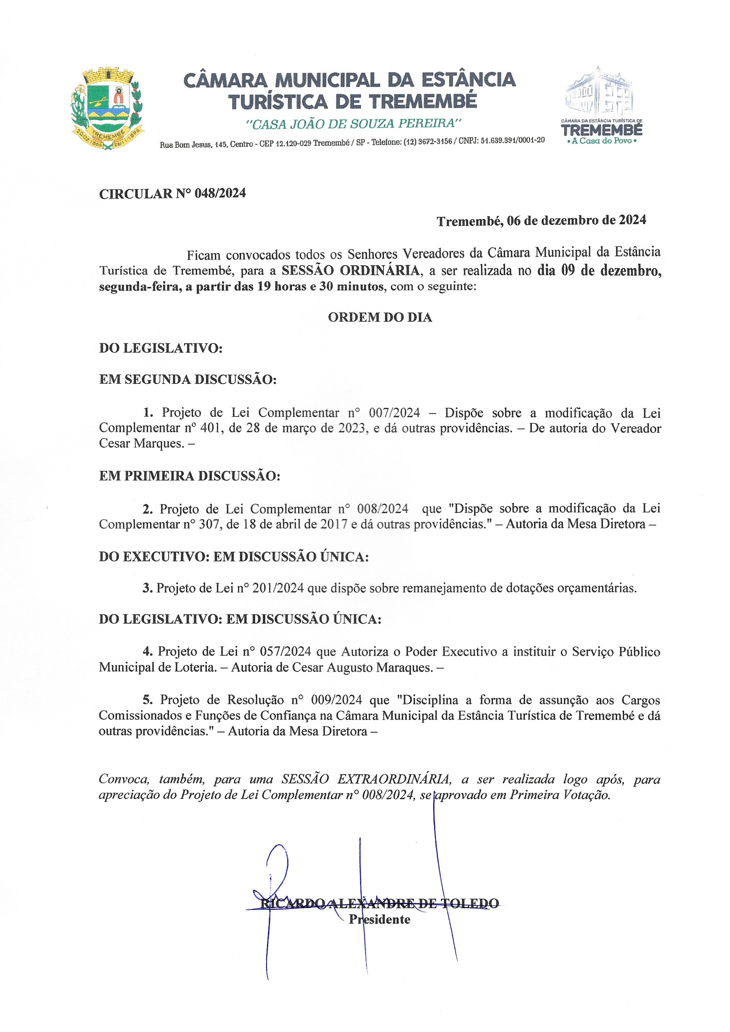 Pauta da 182° Sessão Ordinária - 09/12/2024