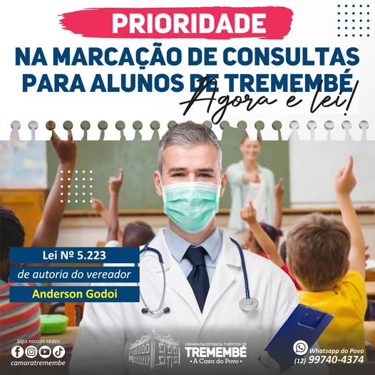 Prioridade na marcação de consultas para alunos de Tremembé