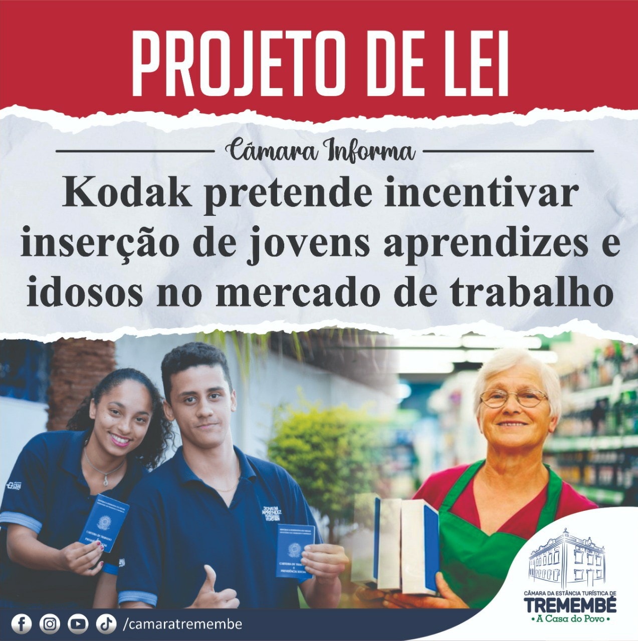 Vereador Kodak propõe projeto de lei para ampliar vagas de jovens aprendizes e idosos