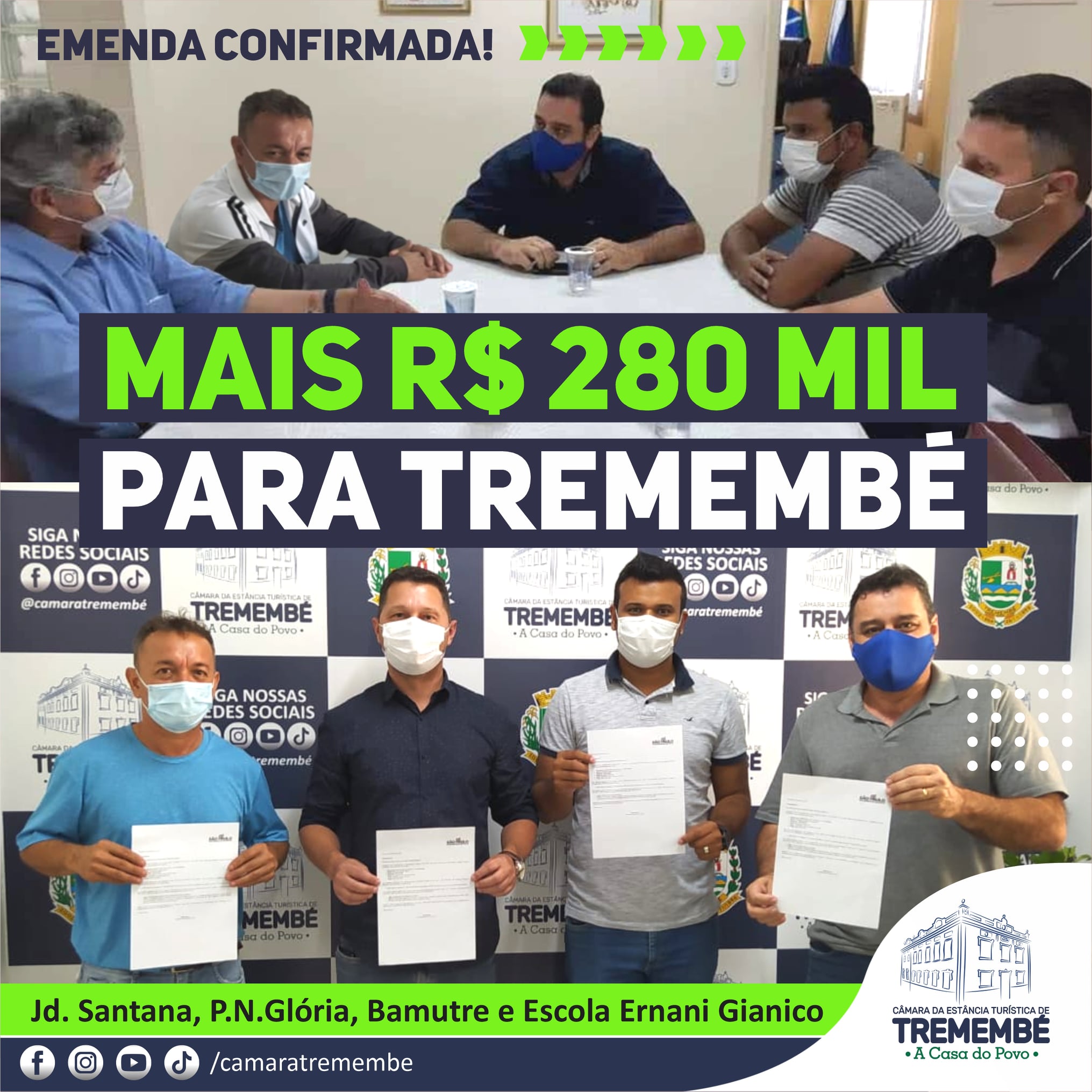 Vereadores conquistam R$280 mil para melhorias no Jd. Santana, N.S. Glória, Bamutre e Escola Ernani Gianico