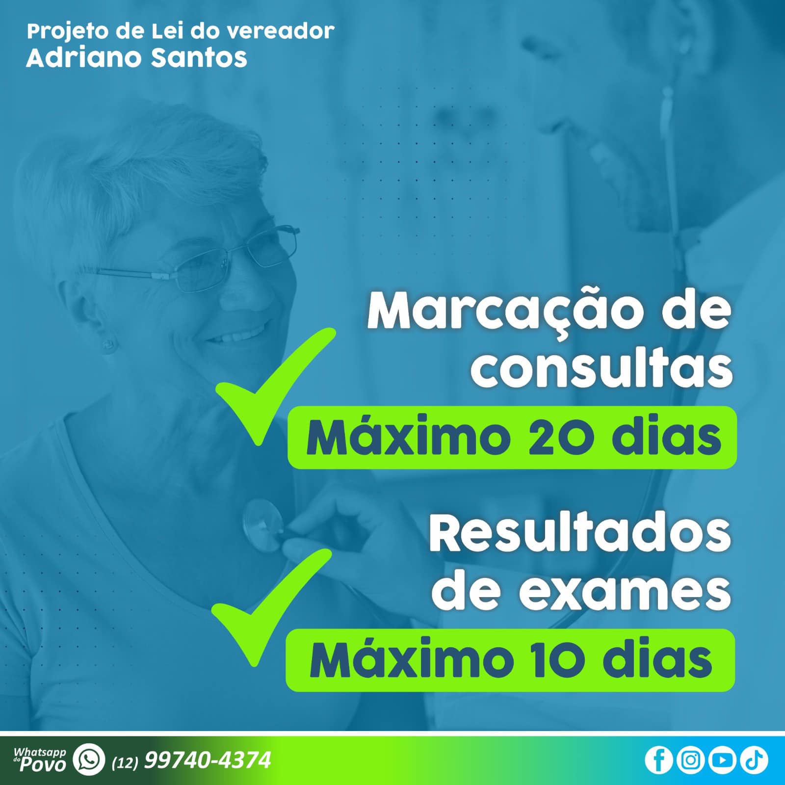 Marcação de consultas em 20 dias e resultado de exames em até 10 dias